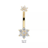 14K Gold Internally Threaded Double CZ Flower Navel Curve