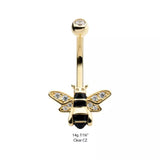 14K Gold Internally Threaded Bee CZ Navel Curve