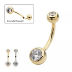 14K Gold Internally Threaded Double CZ Top Navel Curve