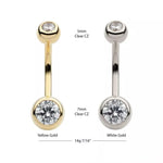 14K Gold Internally Threaded Double CZ Top Navel Curve