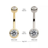 14K Gold Internally Threaded Double CZ Top Navel Curve