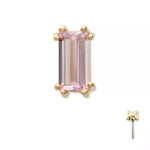 14K Gold Threadless Emerald Cut Pink CZ Top