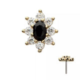 14K Gold Threadless Black & Clear CZ Flower Top