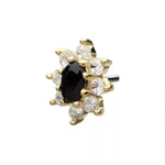 14K Gold Threadless Black & Clear CZ Flower Top