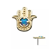 14K Gold Threadless Blue Opal Hamsa Top