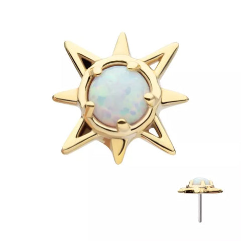 14K Gold Threadless Opal Sunburst Top