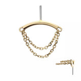14K Gold Threadless Curve Bar 2 Chains Dangle Top (Hidden Helix Option)
