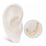 14K Gold Threadless Curve Bar 2 Chains Dangle Top (Hidden Helix Option)