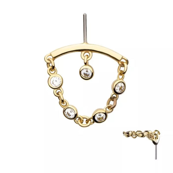 14K Gold Threadless Hidden Helix Curved Bar with Floating CZ and