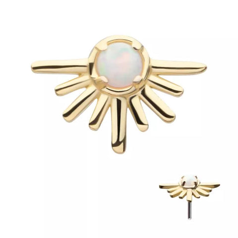 14K Gold Threadless Opal Starburst Top