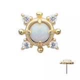 14K Gold Threadless 4-Point Opal & CZ Top