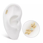 14K Gold Threadless Triple Leaf Opal Top