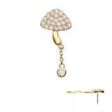 14K Gold Threadless Mushroom Pave CZ Chain Dangle Top