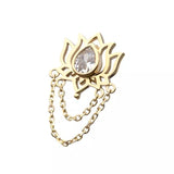 14K Gold Threadless Lotus CZ & 2-Tier Chains Dangle Top