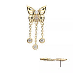 14K Gold Threadless Butterfly & Chains CZ Dangle Top