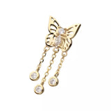 14K Gold Threadless Butterfly & Chains CZ Dangle Top