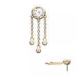 14K Gold Threadless Bezel CZ & 3-Chain CZ Dangle Top