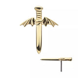 14K Gold Threadless Bat Wing Dagger Top