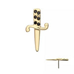 14K Gold Threadless Black CZ Dagger Top