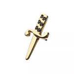 14K Gold Threadless Black CZ Dagger Top