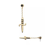 14K Gold Threadless Black CZ Dagger Chain Dangle Top