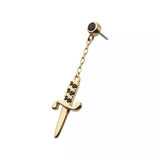 14K Gold Threadless Black CZ Dagger Chain Dangle Top