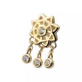 14K Gold Threadless Mandala With Triple Floating Gems Dangle Top
