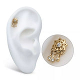14K Gold Threadless Mandala With Triple Floating Gems Dangle Top