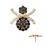 14K Gold Threadless Pave Spider Black & Clear CZ Top