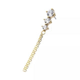 14K Gold Threadless 3 CZ with 2-Chain Dangle Top
