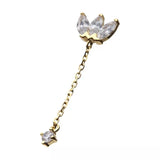 14K Gold Threadless Fan Triple Marquise CZ Chain Dangle Top