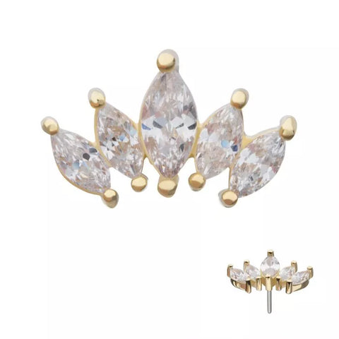 14K Gold Threadless Fan Marquise CZ Cluster Top