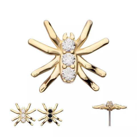 14K Gold Threadless 3-CZ Spider Top (2 colors)