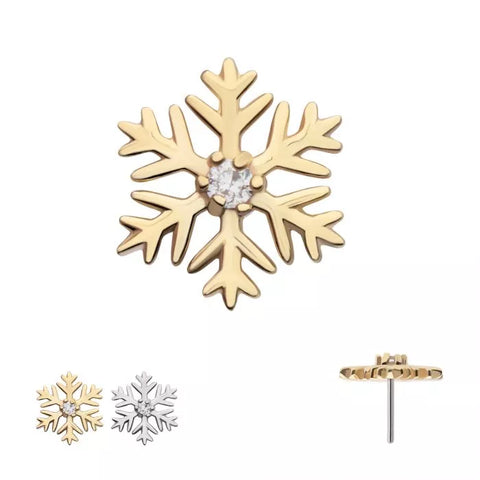 14K Gold Threadless Snowflake CZ Top (2 colors)