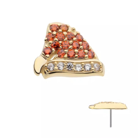 14K Gold Threadless Santa Hat Pave Red CZ Top