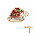 14K Gold Threadless Enamel & Multi-CZ Santa Hat Top