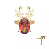 14K Gold Threadless Reindeer Garnet Top