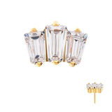 24kt Gold PVD Prong Set Baguette CZ 3-Cluster Threadless End