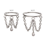 Titanium Triple Chain Dangle with Teardrop CZ Hinged Segment Clicker