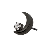 Black PVD Titanium Crescent Moon With White CZ Prong Threadless End