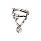 Titanium Prong Set Gem Double Hoop with Chain Dangle Clicker