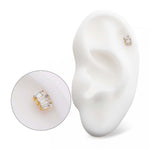 24kt Gold PVD Prong Set Baguette CZ 3-Cluster Threadless End