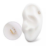 24kt Gold PVD Prong Set Baguette CZ 3-Cluster Threadless End