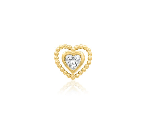 14kt Yellow Gold Bending Heart White CZ Threadless End