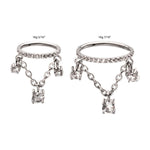 Titanium CZ Pave Hoop with Prong Set Gem Double Chain Dangle Hinged Segment Clicker