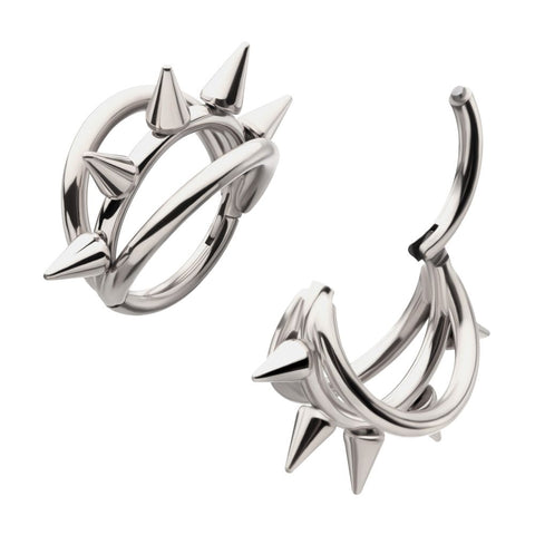 Titanium Five Spiked Triple Hoop Hinged Segment Ring