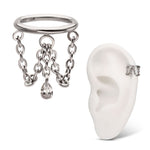 Titanium Triple Chain Dangle with Teardrop CZ Hinged Segment Clicker