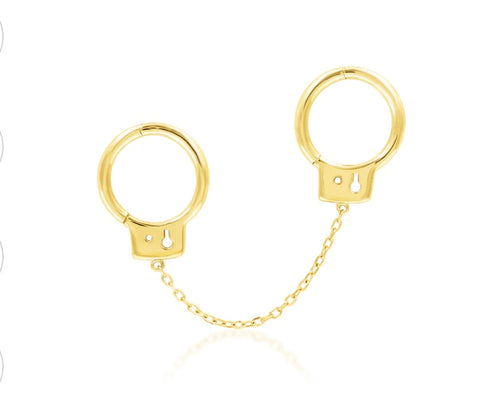 14K Gold Handcuff Double Hinged Ring with Chain