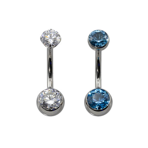 Titanium Internally Threaded Curved Navel Barbell, Topless with 6mm Gem