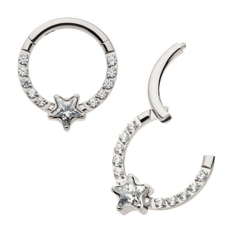 Titanium Star CZ with 1mm CZs Front Facing Hinged Clicker